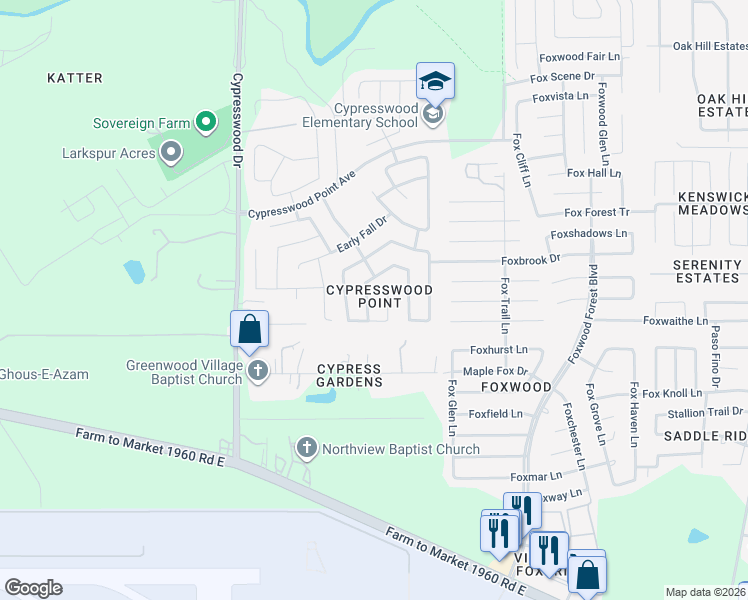 map of restaurants, bars, coffee shops, grocery stores, and more near 20519 Viola Dale Court in Humble