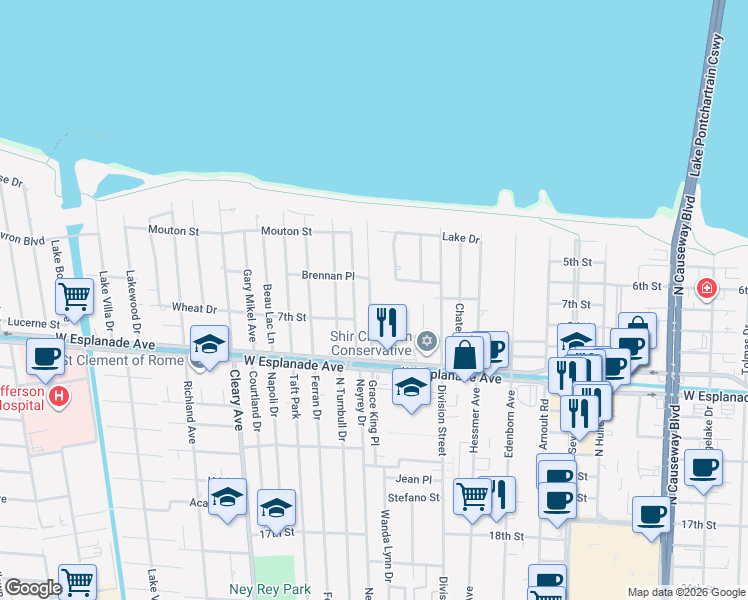 map of restaurants, bars, coffee shops, grocery stores, and more near 4624 Carthage Street in Metairie