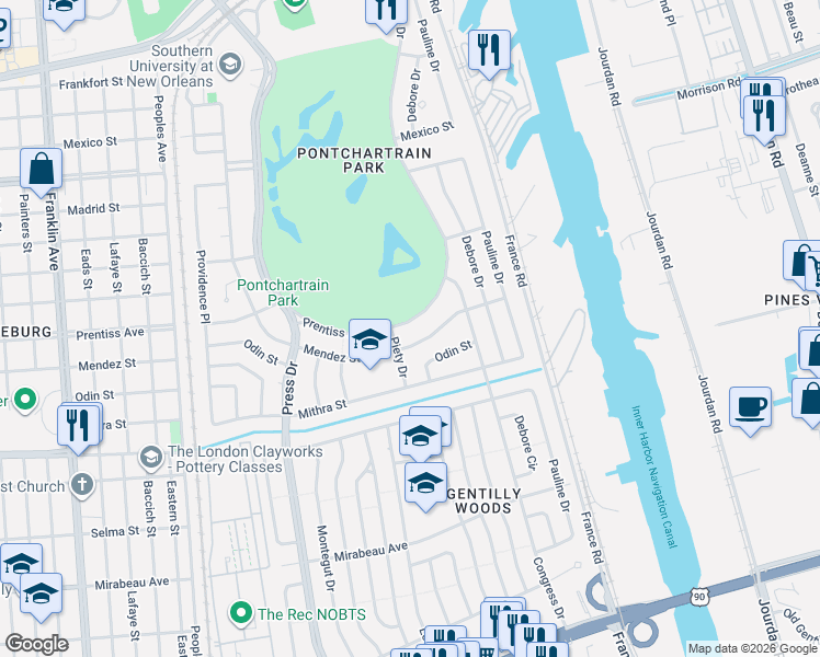 map of restaurants, bars, coffee shops, grocery stores, and more near 4710 Prentiss Avenue in New Orleans