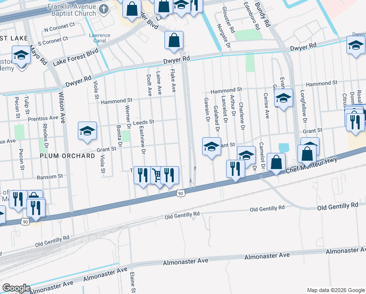 map of restaurants, bars, coffee shops, grocery stores, and more near 4608 Flake Avenue in New Orleans