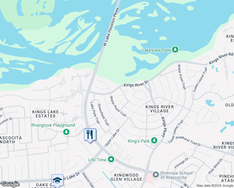 map of restaurants, bars, coffee shops, grocery stores, and more near 6507 Ivory Ash Court in Humble