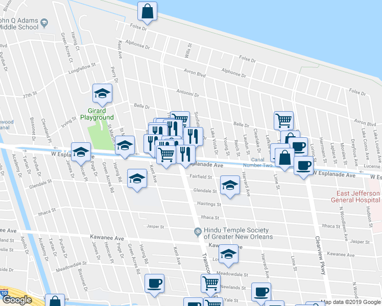 map of restaurants, bars, coffee shops, grocery stores, and more near 4420 Conlin St in Metairie