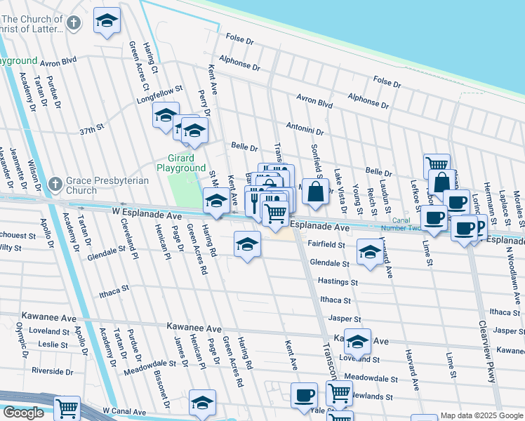 map of restaurants, bars, coffee shops, grocery stores, and more near 4413 Barnett Street in Metairie