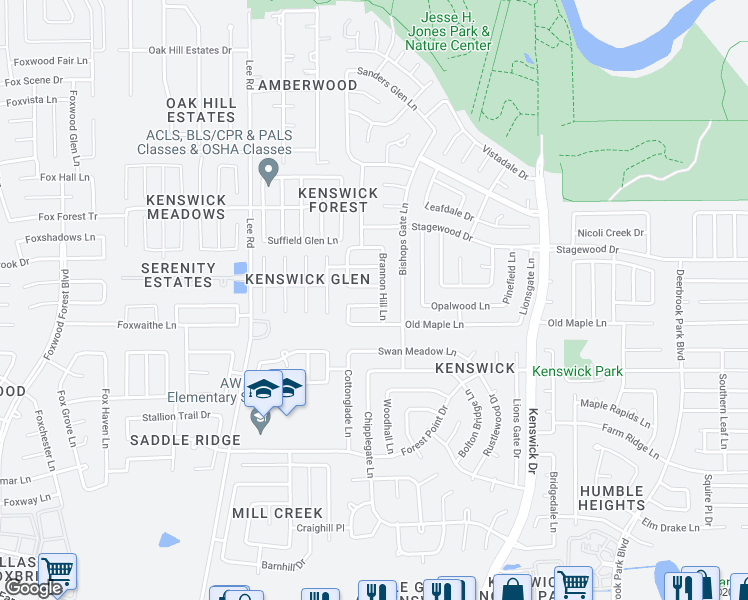 map of restaurants, bars, coffee shops, grocery stores, and more near 8139 Chancewood Lane in Humble