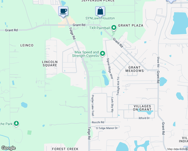 map of restaurants, bars, coffee shops, grocery stores, and more near 16724 Telge Road in Cypress