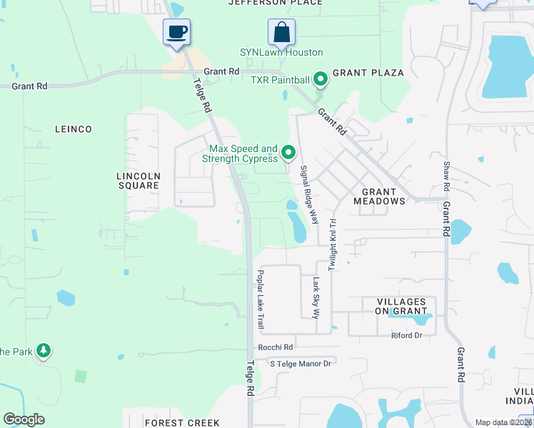 map of restaurants, bars, coffee shops, grocery stores, and more near 16724 Telge Road in Cypress