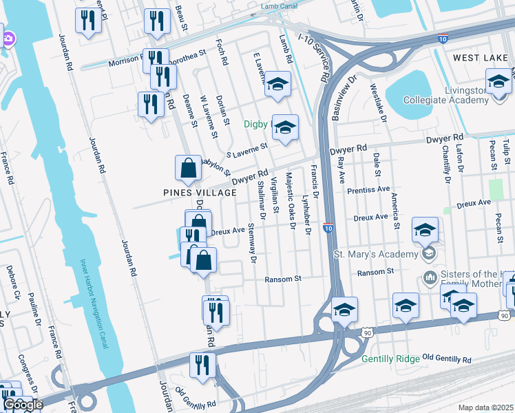 map of restaurants, bars, coffee shops, grocery stores, and more near 4802 Prentiss Avenue in New Orleans
