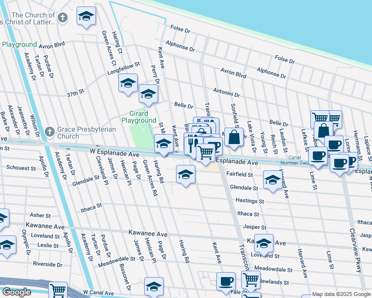 map of restaurants, bars, coffee shops, grocery stores, and more near 4413 Barnett Street in Metairie