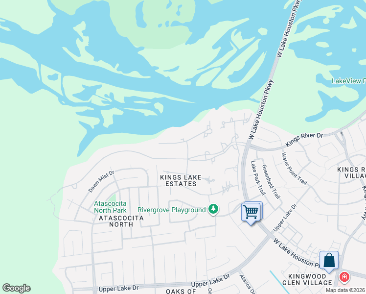 map of restaurants, bars, coffee shops, grocery stores, and more near 19 Tahoe Shores Court in Humble