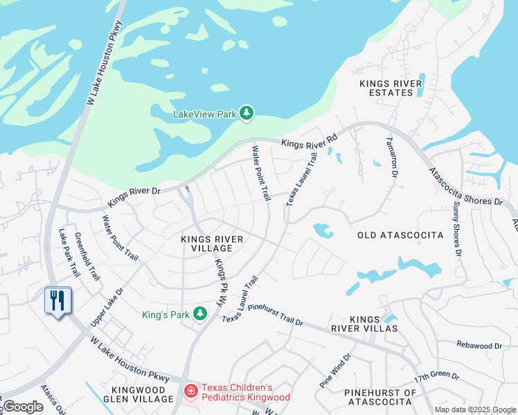 map of restaurants, bars, coffee shops, grocery stores, and more near 19602 Water Point Trail in Humble