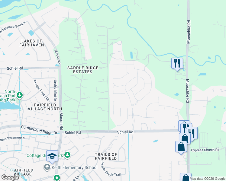 map of restaurants, bars, coffee shops, grocery stores, and more near 16715 Glenwood Drive in Cypress