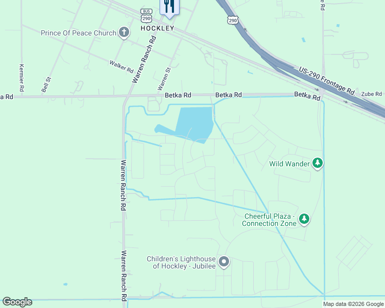 map of restaurants, bars, coffee shops, grocery stores, and more near 16207 Katy Hockley Road in Hockley