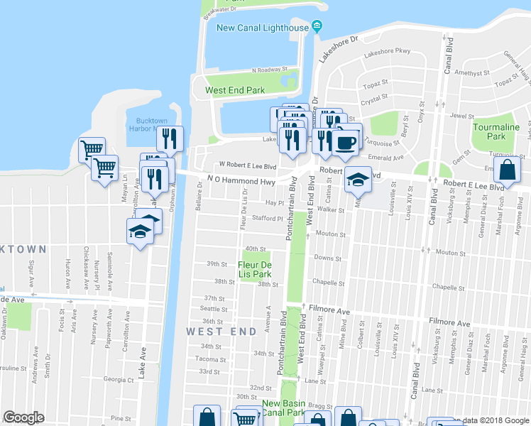 map of restaurants, bars, coffee shops, grocery stores, and more near 145 Stafford Place in New Orleans