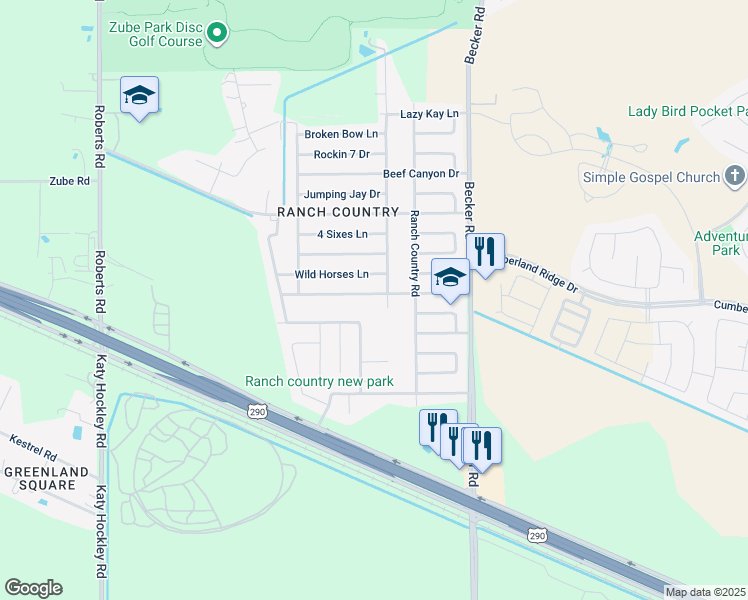 map of restaurants, bars, coffee shops, grocery stores, and more near 24211 Bar Kay Lane in Hockley