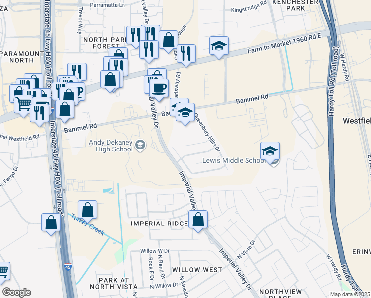 map of restaurants, bars, coffee shops, grocery stores, and more near 914 Redcrest Springs Court in Houston