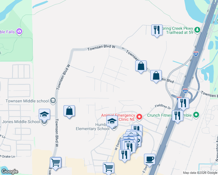 map of restaurants, bars, coffee shops, grocery stores, and more near 20510 Marblehead Court in Humble