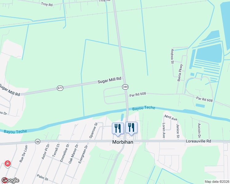 map of restaurants, bars, coffee shops, grocery stores, and more near 3002 Belvedere Avenue in New Iberia