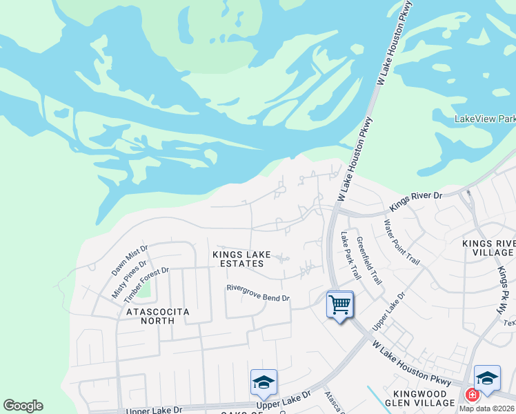 map of restaurants, bars, coffee shops, grocery stores, and more near 19 Tahoe Shores Court in Humble