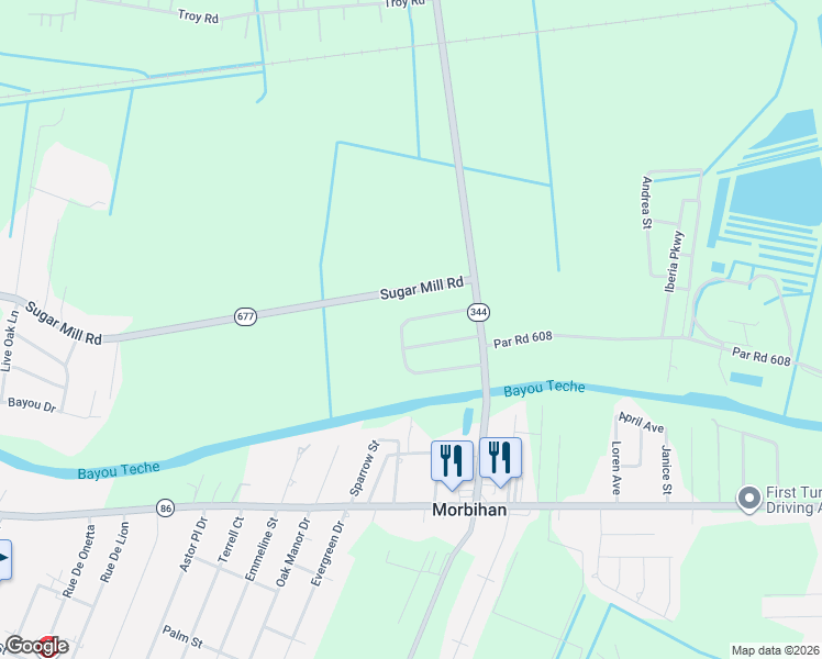 map of restaurants, bars, coffee shops, grocery stores, and more near 3019 Chalfonte Crescent Road in New Iberia