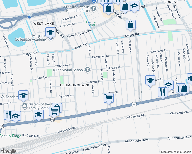map of restaurants, bars, coffee shops, grocery stores, and more near 4628 Francisco Verrette Drive in New Orleans