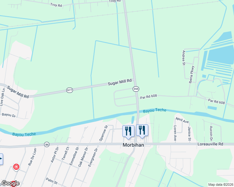 map of restaurants, bars, coffee shops, grocery stores, and more near 3019 Chalfonte Crescent Road in New Iberia