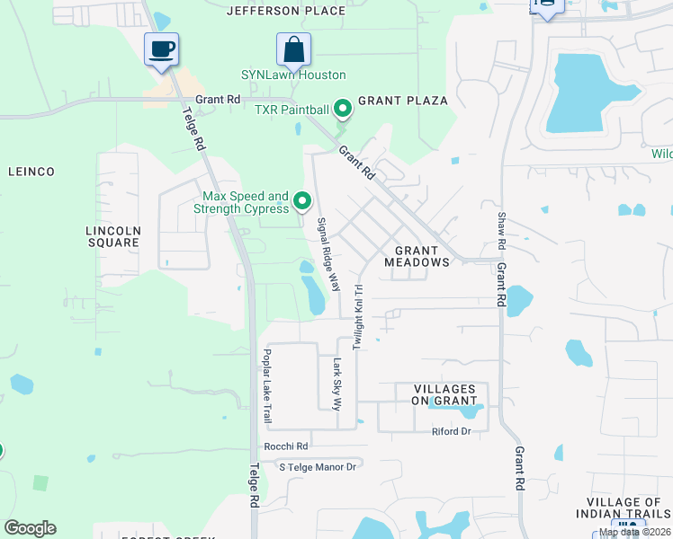 map of restaurants, bars, coffee shops, grocery stores, and more near 15202 Signal Ridge Way in Cypress
