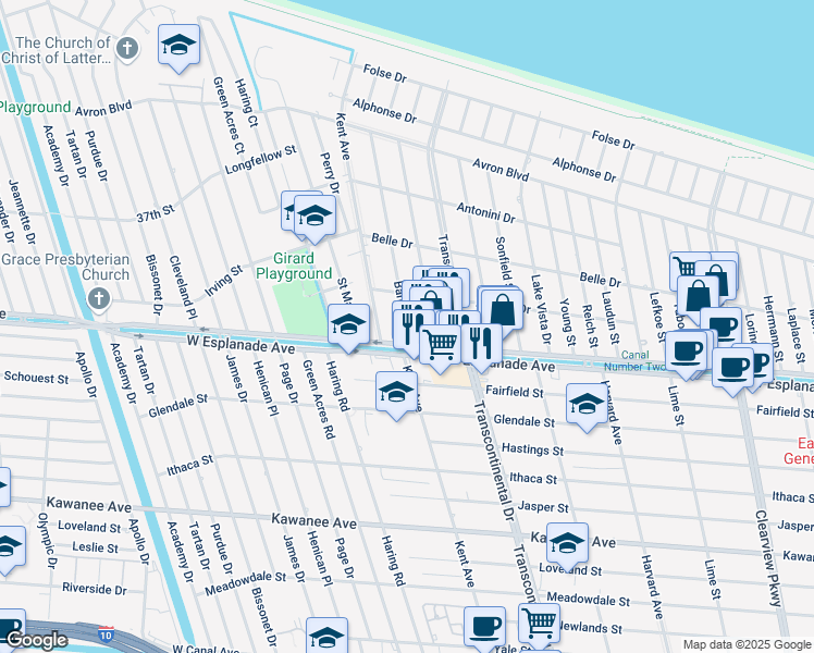 map of restaurants, bars, coffee shops, grocery stores, and more near 4413 Barnett Street in Metairie