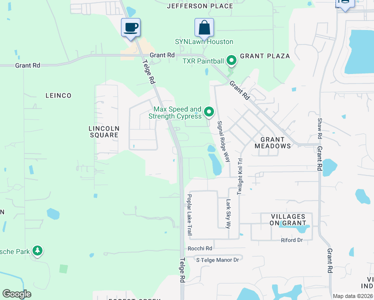 map of restaurants, bars, coffee shops, grocery stores, and more near 16724 Telge Road in Cypress