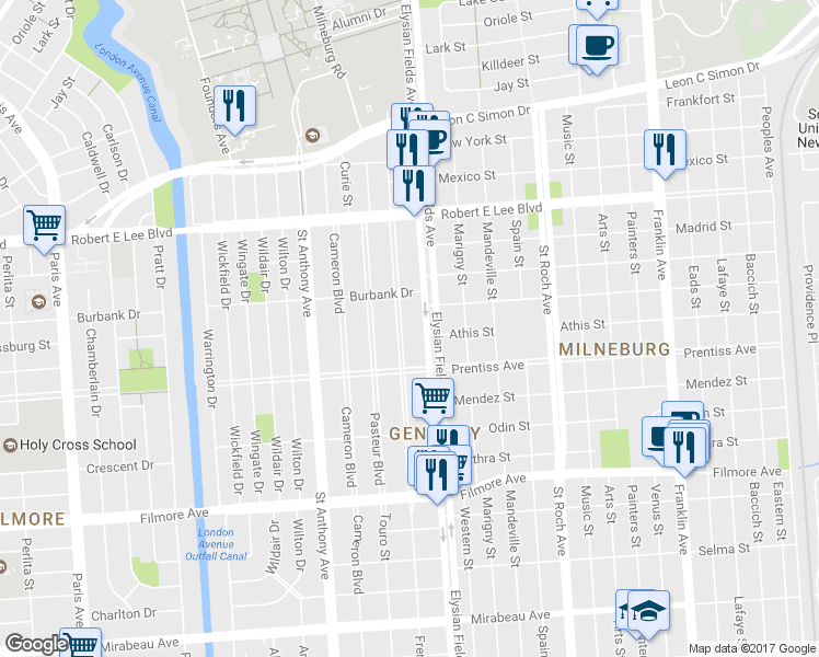 map of restaurants, bars, coffee shops, grocery stores, and more near 5759 Vermillion Boulevard in New Orleans