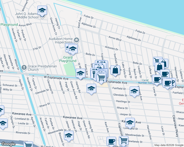 map of restaurants, bars, coffee shops, grocery stores, and more near 4413 Barnett Street in Metairie