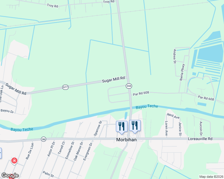 map of restaurants, bars, coffee shops, grocery stores, and more near 3019 Chalfonte Crescent Road in New Iberia