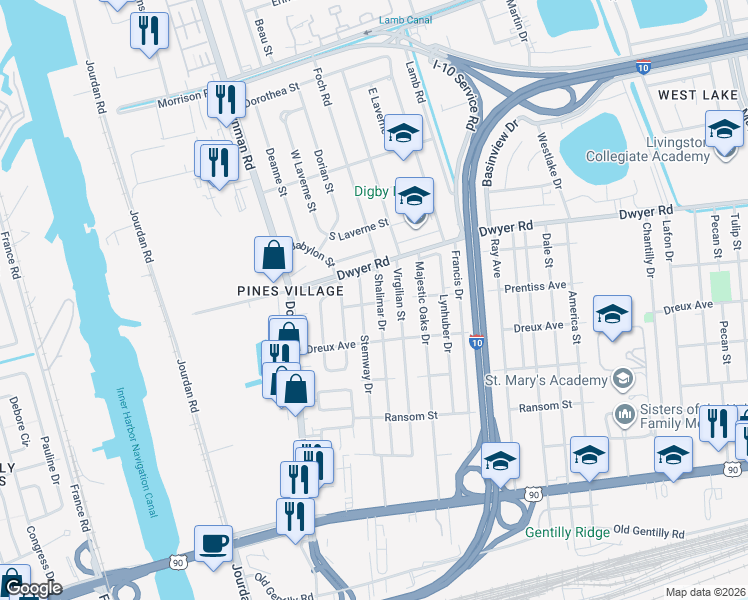 map of restaurants, bars, coffee shops, grocery stores, and more near 4802 Prentiss Avenue in New Orleans