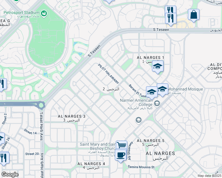 map of restaurants, bars, coffee shops, grocery stores, and more near in قسم أول القاهرة الجديدة