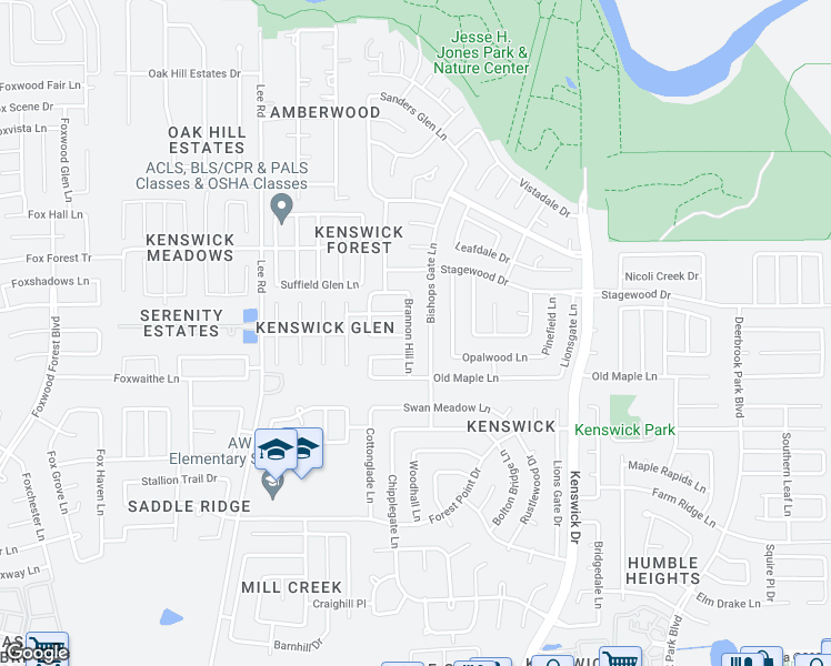 map of restaurants, bars, coffee shops, grocery stores, and more near 21002 Brannon Hill Lane in Humble