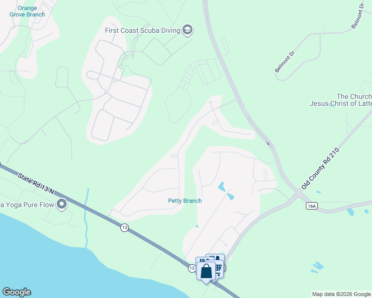 map of restaurants, bars, coffee shops, grocery stores, and more near 2096 River Oaks Drive in Saint Johns