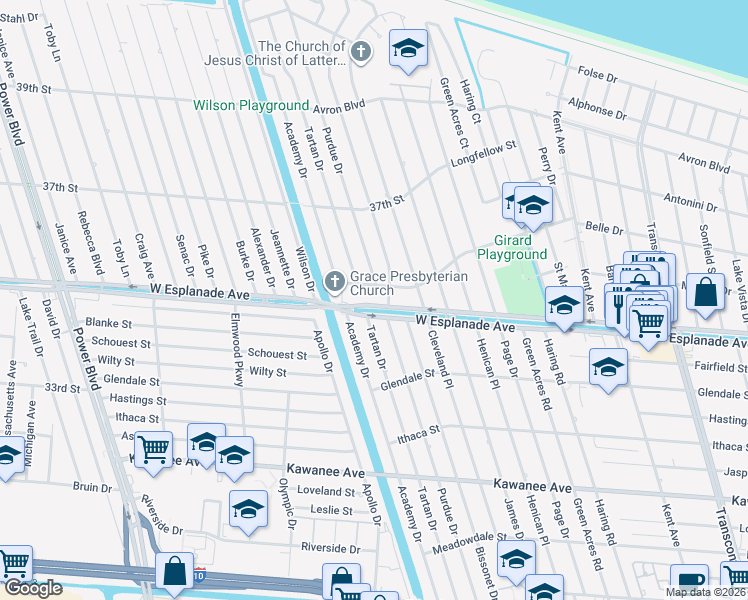 map of restaurants, bars, coffee shops, grocery stores, and more near 6013 West Esplanade Avenue in Metairie