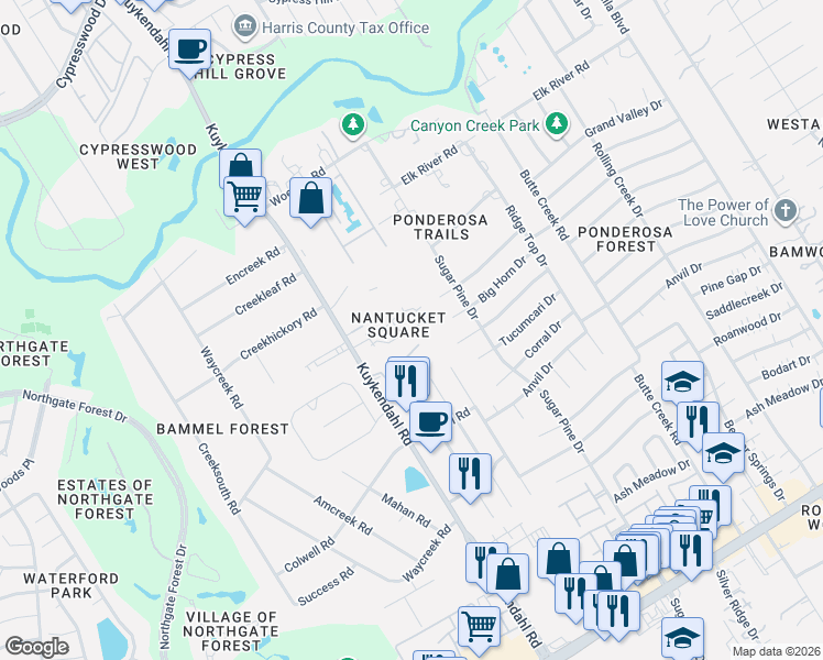 map of restaurants, bars, coffee shops, grocery stores, and more near 1919 Place Rebecca Lane in Houston