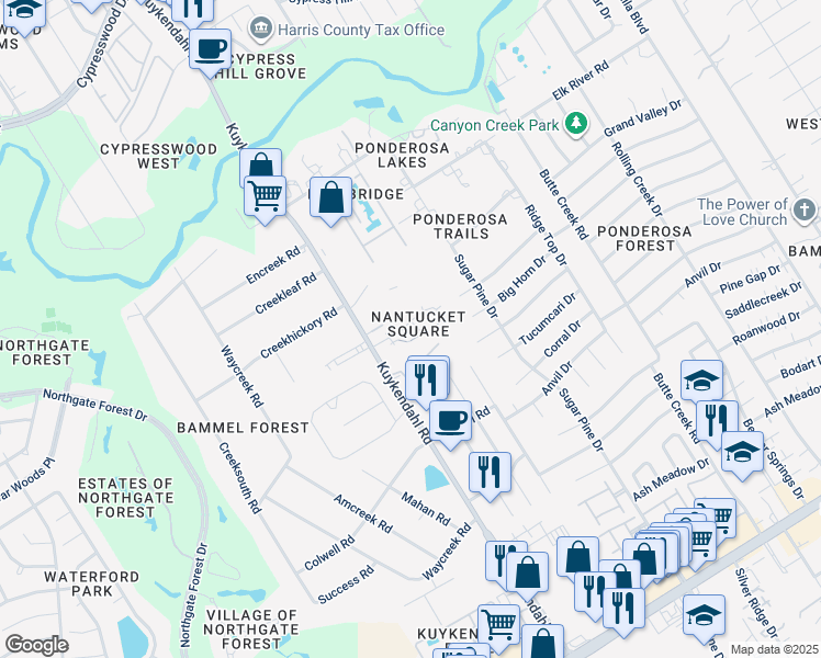 map of restaurants, bars, coffee shops, grocery stores, and more near 2203 Place Rebecca Lane in Houston