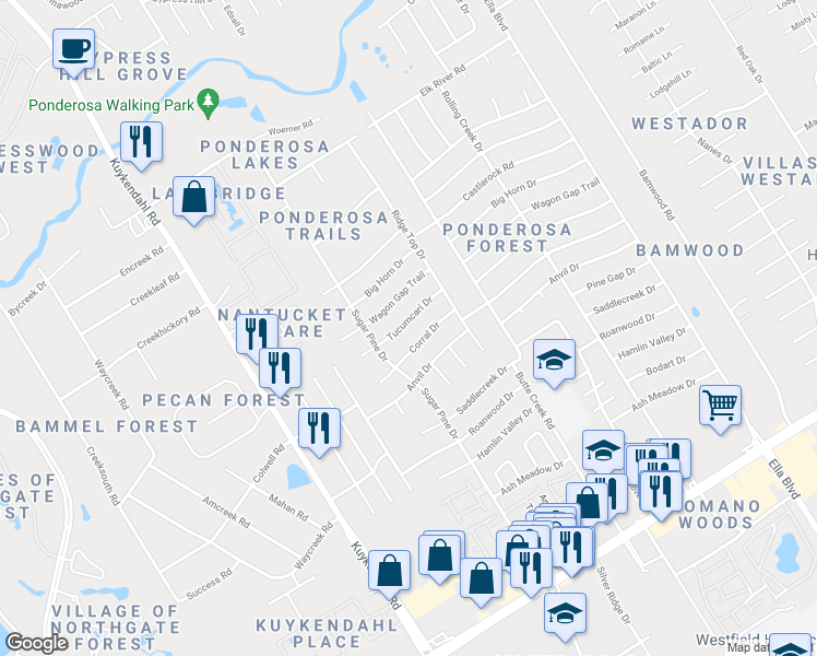 map of restaurants, bars, coffee shops, grocery stores, and more near 1903 Tucumcari Drive in Houston