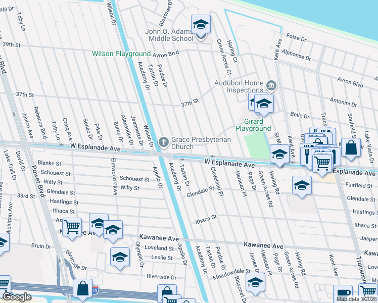 map of restaurants, bars, coffee shops, grocery stores, and more near 6013 West Esplanade Avenue in Metairie