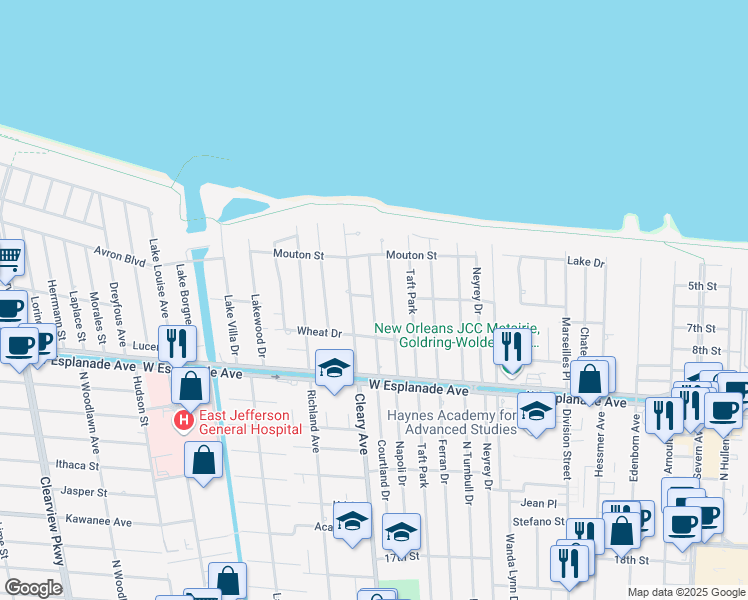 map of restaurants, bars, coffee shops, grocery stores, and more near 4629 Gary Mikel Avenue in Metairie
