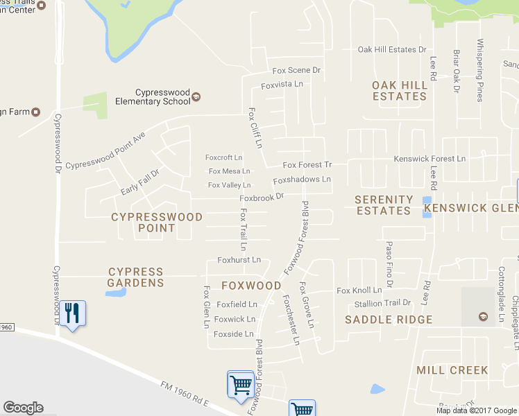 map of restaurants, bars, coffee shops, grocery stores, and more near 7019 Foxmont Lane in Humble