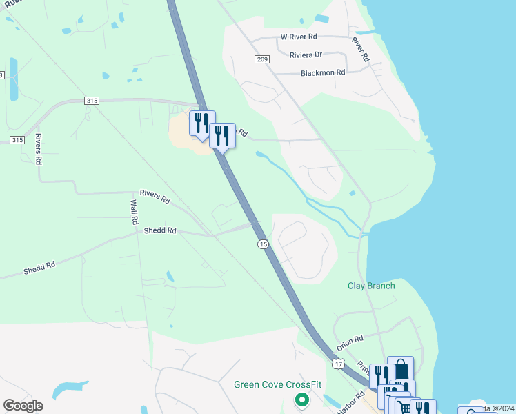 map of restaurants, bars, coffee shops, grocery stores, and more near 3339 U.S. 17 in Green Cove Springs