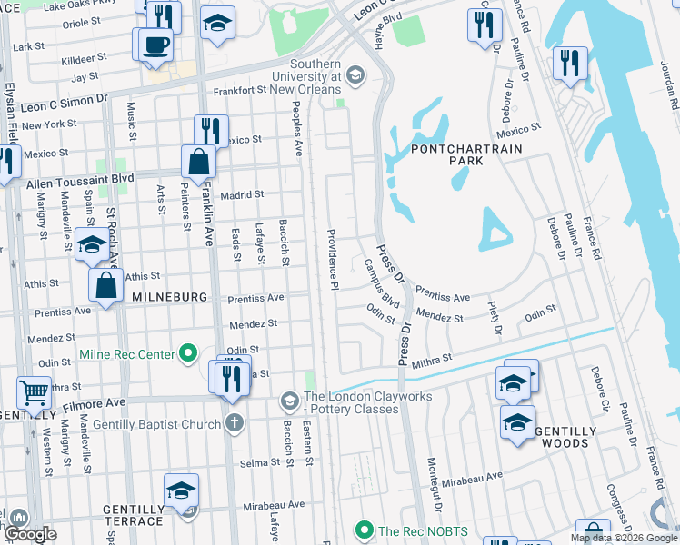 map of restaurants, bars, coffee shops, grocery stores, and more near 3949 Prentiss Avenue in New Orleans