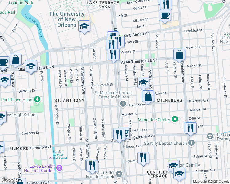 map of restaurants, bars, coffee shops, grocery stores, and more near 5759 Vermillion Boulevard in New Orleans