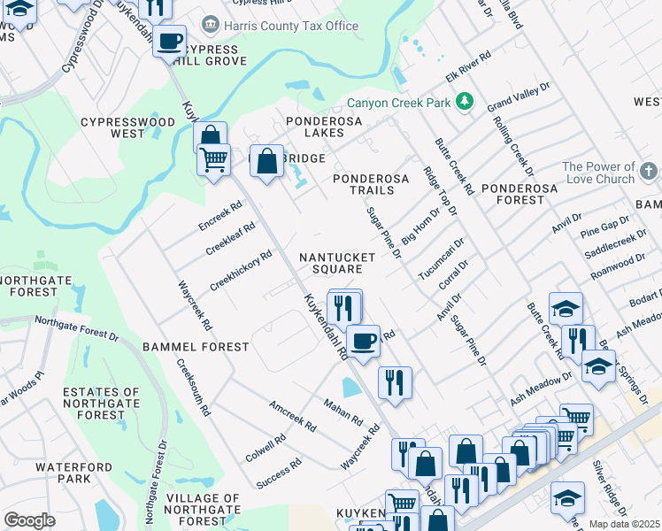 map of restaurants, bars, coffee shops, grocery stores, and more near 2203 Place Rebecca Lane in Houston
