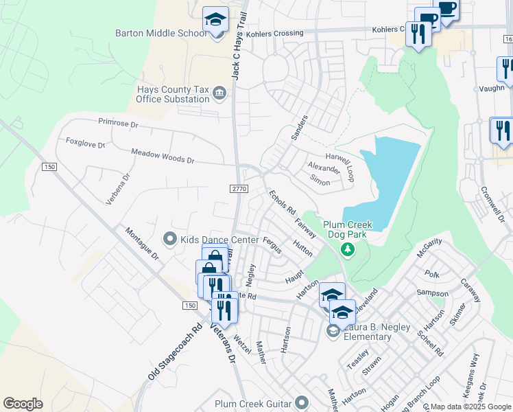 map of restaurants, bars, coffee shops, grocery stores, and more near 331 Utterback in Kyle