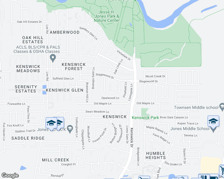 map of restaurants, bars, coffee shops, grocery stores, and more near 20406 Oak Limb Court in Humble