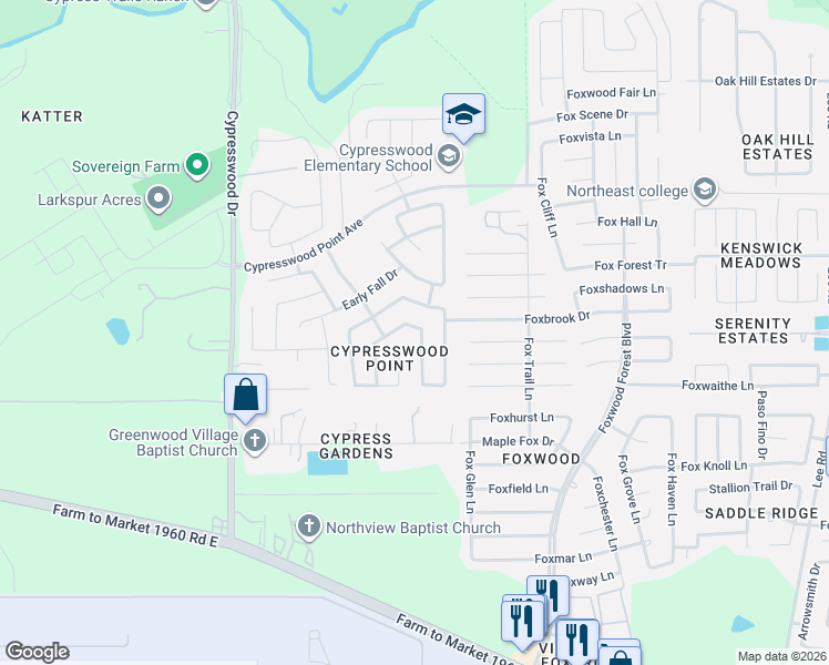 map of restaurants, bars, coffee shops, grocery stores, and more near 20519 Viola Dale Court in Humble
