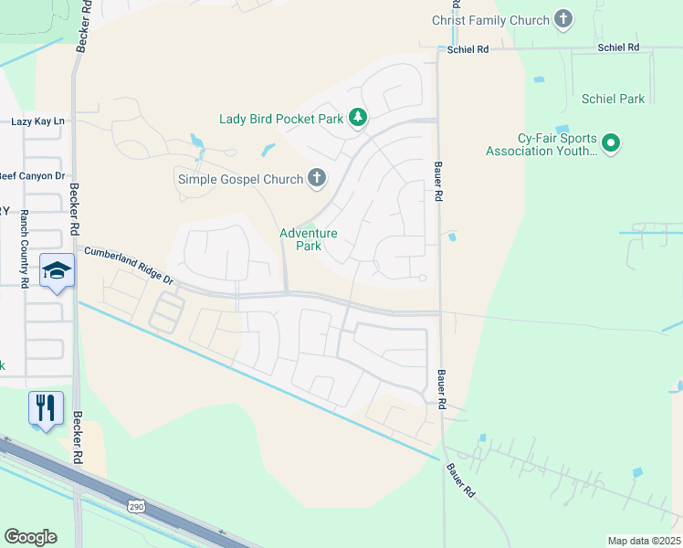map of restaurants, bars, coffee shops, grocery stores, and more near 17302 Chester Valley Trail in Hockley